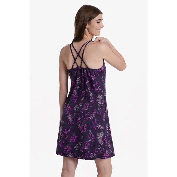 Kuhl Lyra Krossbak Dress Size S Purple Pink Floral Strappy Athleisure UPF 30+ - Picture 7 of 12